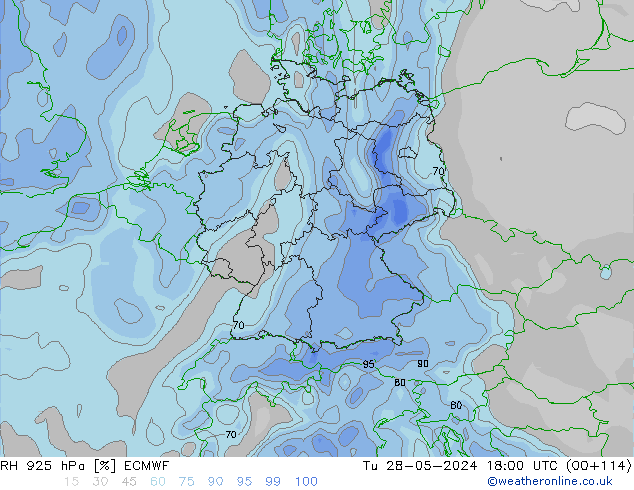 RH 925 hPa ECMWF Tu 28.05.2024 18 UTC