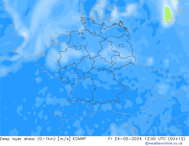 Deep layer shear (0-1km) ECMWF 星期五 24.05.2024 12 UTC