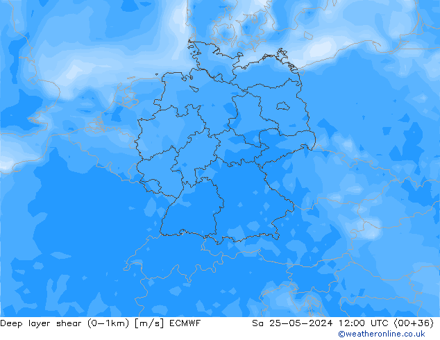 Deep layer shear (0-1km) ECMWF za 25.05.2024 12 UTC