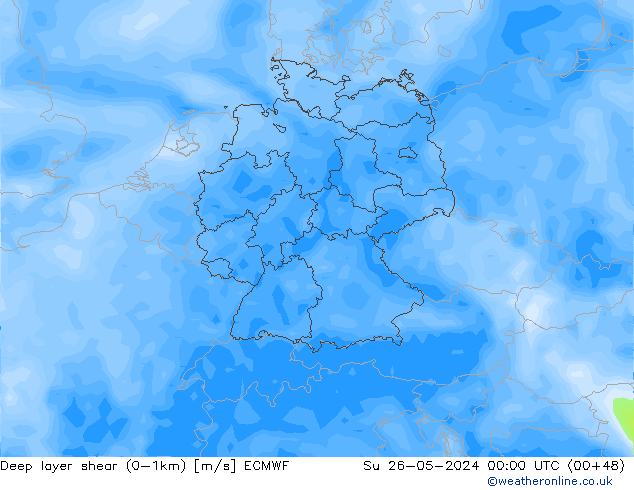 Deep layer shear (0-1km) ECMWF Su 26.05.2024 00 UTC