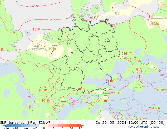 Druktendens (+/-) ECMWF za 25.05.2024 12 UTC