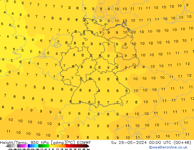 Z500/Rain (+SLP)/Z850 ECMWF nie. 26.05.2024 00 UTC