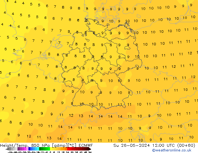 Height/Temp. 850 hPa ECMWF  26.05.2024 12 UTC