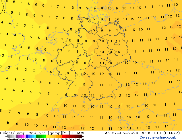 Z500/Rain (+SLP)/Z850 ECMWF pon. 27.05.2024 00 UTC