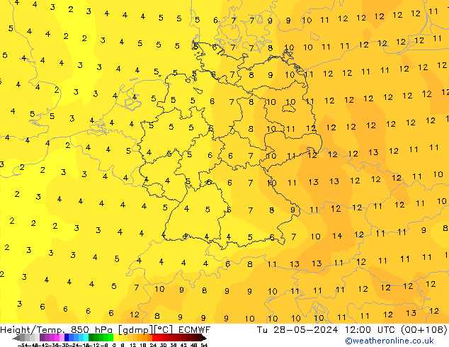 Z500/Rain (+SLP)/Z850 ECMWF вт 28.05.2024 12 UTC