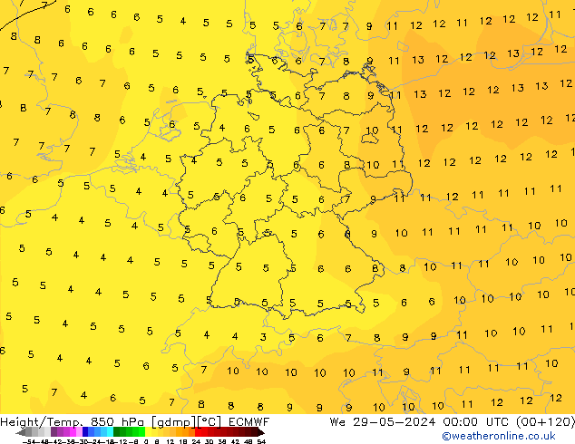 Height/Temp. 850 hPa ECMWF śro. 29.05.2024 00 UTC