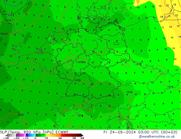 SLP/Temp. 850 hPa ECMWF Fr 24.05.2024 03 UTC