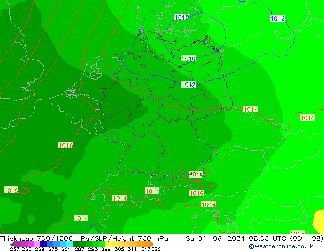 Schichtdicke 700-1000 hPa ECMWF Sa 01.06.2024 06 UTC