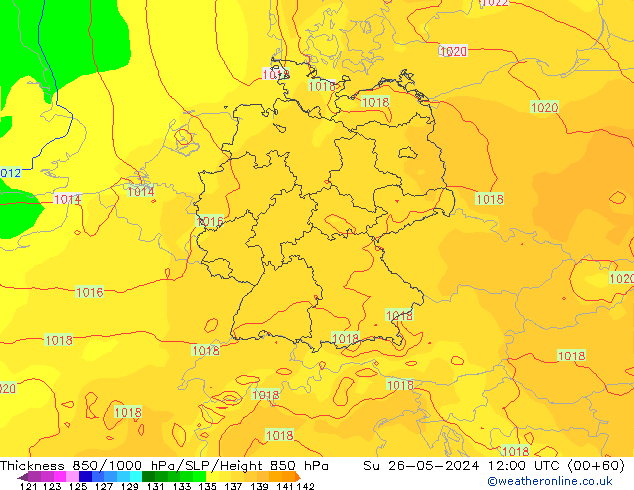 Thck 850-1000 hPa ECMWF Ne 26.05.2024 12 UTC