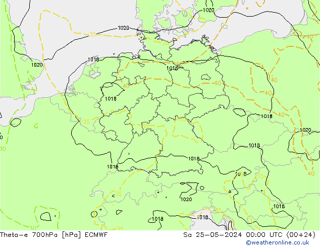 Theta-e 700hPa ECMWF Sáb 25.05.2024 00 UTC