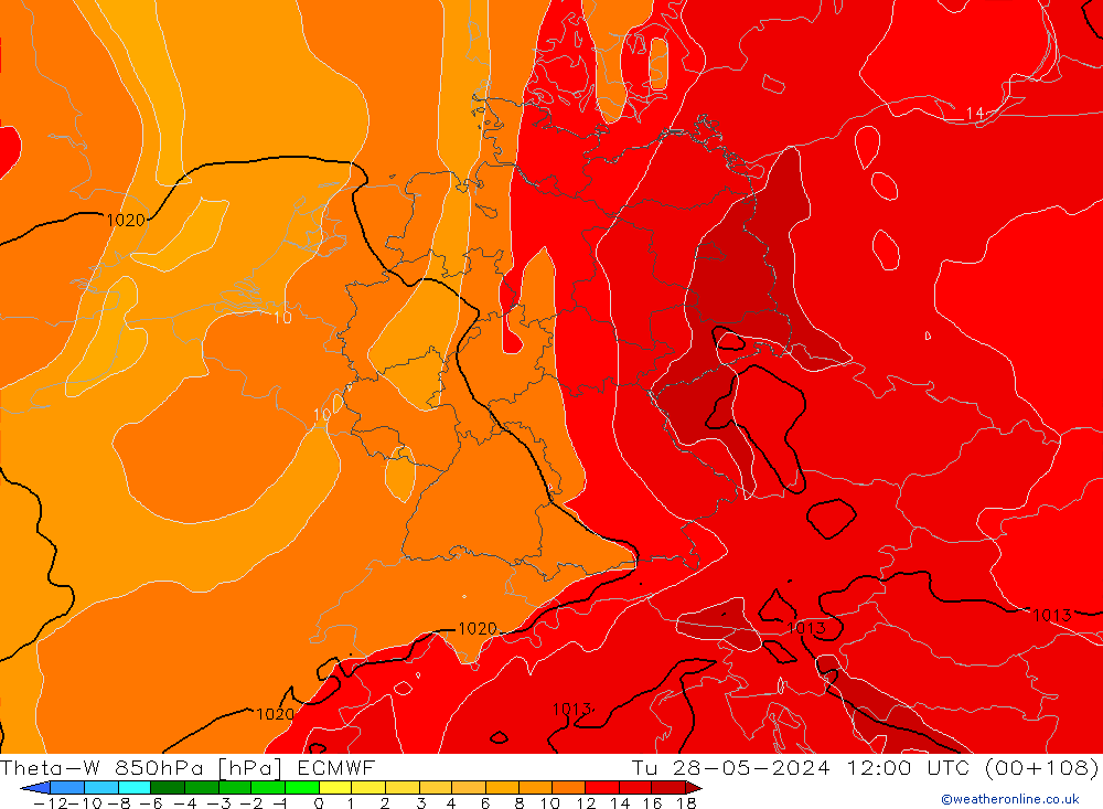 Theta-W 850hPa ECMWF Ter 28.05.2024 12 UTC