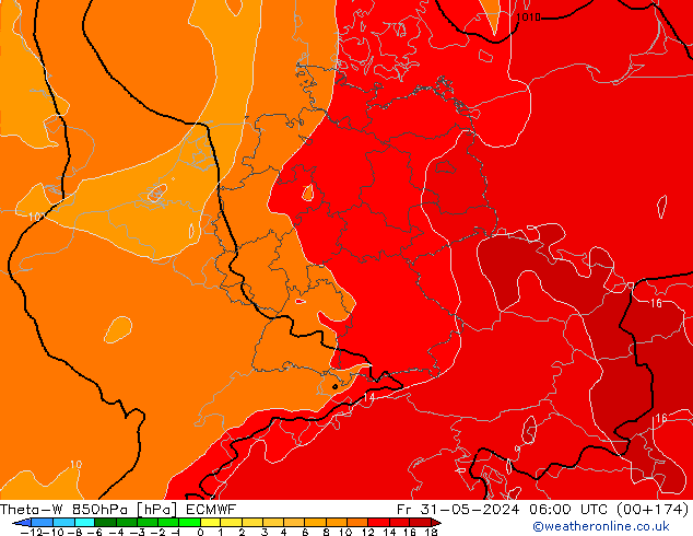 Theta-W 850hPa ECMWF Cu 31.05.2024 06 UTC