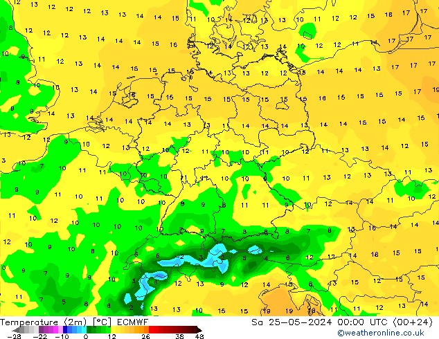 Sıcaklık Haritası (2m) ECMWF Cts 25.05.2024 00 UTC