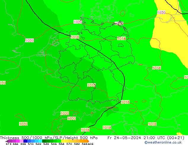 Thck 500-1000hPa ECMWF Fr 24.05.2024 21 UTC