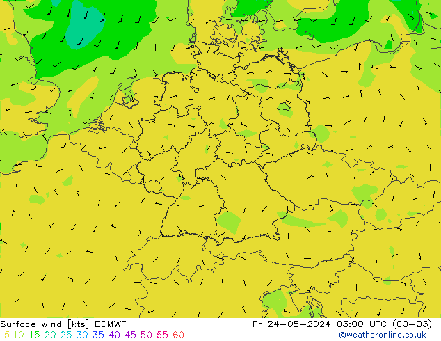 Rüzgar 10 m ECMWF Cu 24.05.2024 03 UTC