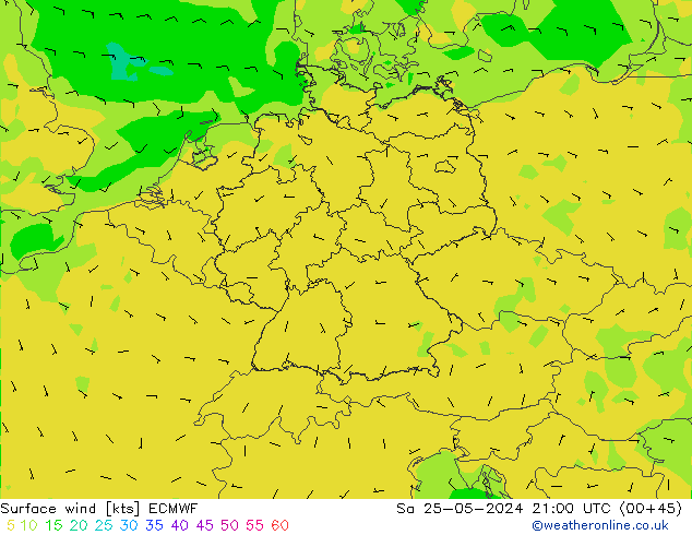 Bodenwind ECMWF Sa 25.05.2024 21 UTC