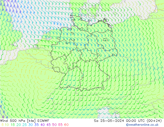 Vento 500 hPa ECMWF Sáb 25.05.2024 00 UTC