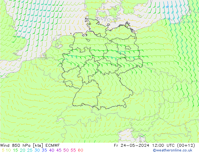 Vent 850 hPa ECMWF ven 24.05.2024 12 UTC