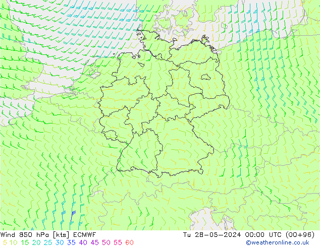 Rüzgar 850 hPa ECMWF Sa 28.05.2024 00 UTC