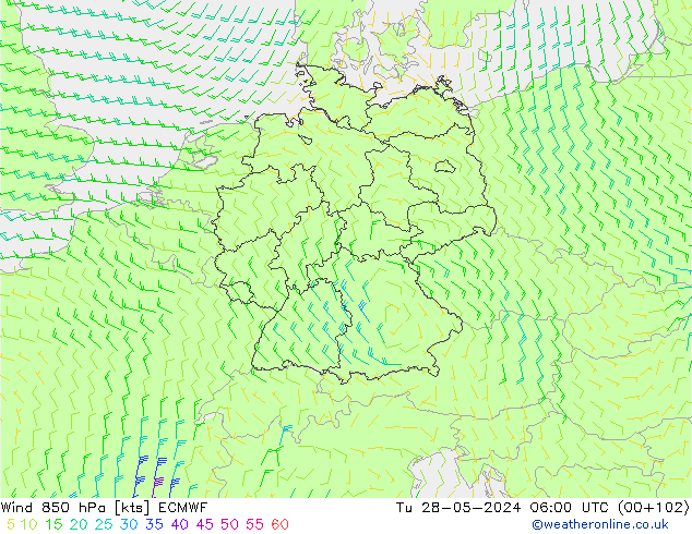 Vent 850 hPa ECMWF mar 28.05.2024 06 UTC