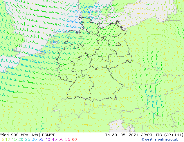 Wind 900 hPa ECMWF do 30.05.2024 00 UTC