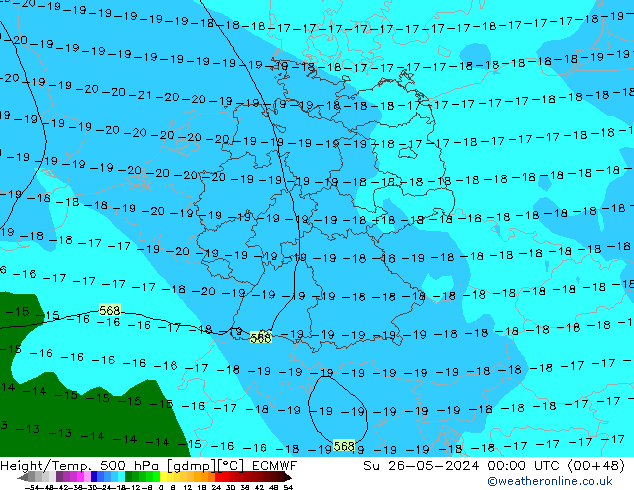 Z500/Rain (+SLP)/Z850 ECMWF nie. 26.05.2024 00 UTC