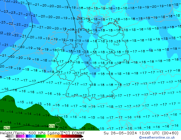 Z500/Rain (+SLP)/Z850 ECMWF Dom 26.05.2024 12 UTC