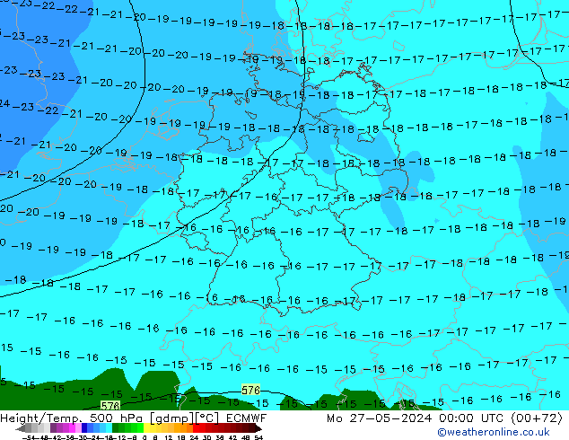 Z500/Rain (+SLP)/Z850 ECMWF pon. 27.05.2024 00 UTC