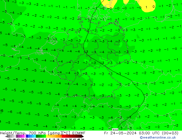 Height/Temp. 700 гПа ECMWF пт 24.05.2024 03 UTC