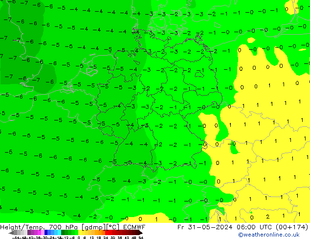 Height/Temp. 700 hPa ECMWF pt. 31.05.2024 06 UTC