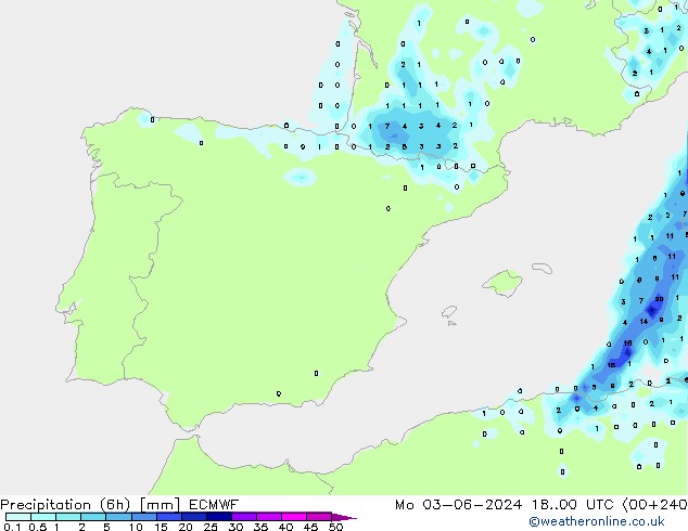 Precipitação (6h) ECMWF Seg 03.06.2024 00 UTC