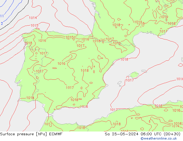 Surface pressure ECMWF Sa 25.05.2024 06 UTC