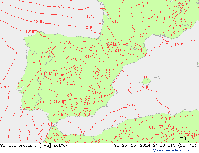 Surface pressure ECMWF Sa 25.05.2024 21 UTC