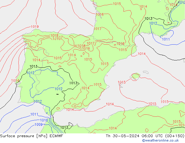 Surface pressure ECMWF Th 30.05.2024 06 UTC