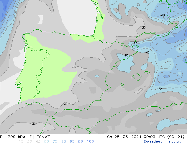 RH 700 hPa ECMWF  25.05.2024 00 UTC