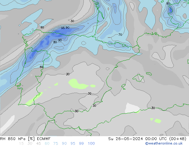 RH 850 hPa ECMWF So 26.05.2024 00 UTC