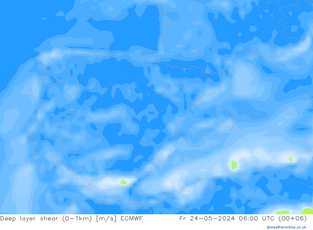 Deep layer shear (0-1km) ECMWF Sex 24.05.2024 06 UTC