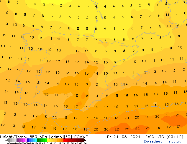 Height/Temp. 850 hPa ECMWF Sex 24.05.2024 12 UTC