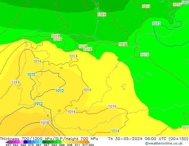 Thck 700-1000 hPa ECMWF Čt 30.05.2024 06 UTC