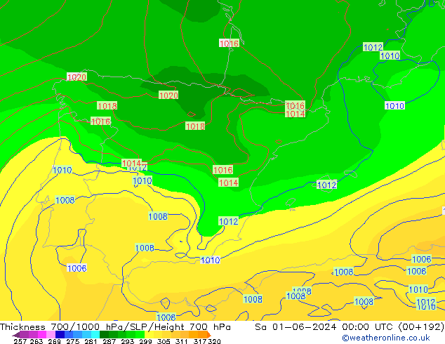 Thck 700-1000 hPa ECMWF Sa 01.06.2024 00 UTC