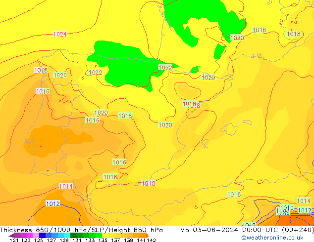 850-1000 hPa Kalınlığı ECMWF Pzt 03.06.2024 00 UTC