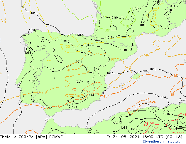 Theta-e 700hPa ECMWF vie 24.05.2024 18 UTC