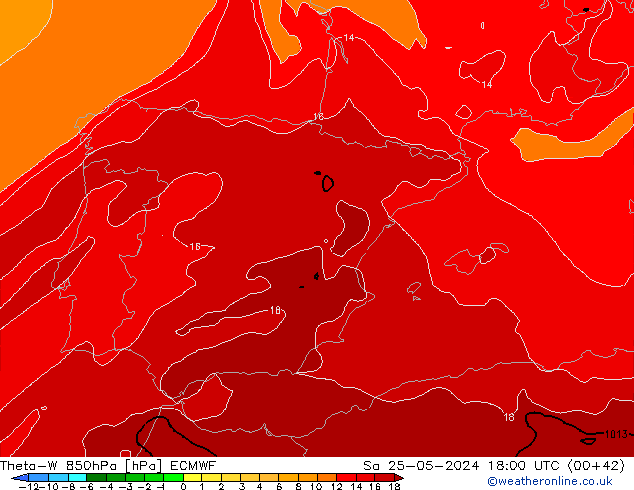 Theta-W 850hPa ECMWF sab 25.05.2024 18 UTC