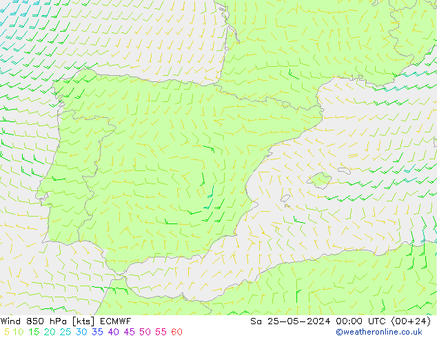 Vento 850 hPa ECMWF Sáb 25.05.2024 00 UTC