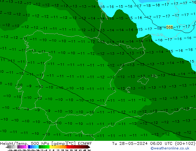 Z500/Rain (+SLP)/Z850 ECMWF Út 28.05.2024 06 UTC