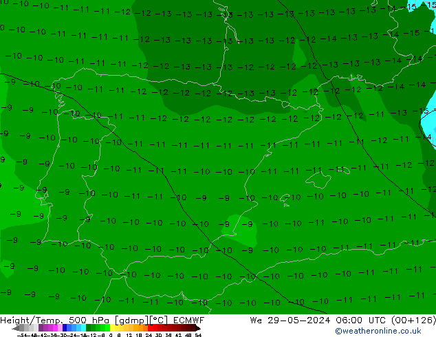 Z500/Rain (+SLP)/Z850 ECMWF mer 29.05.2024 06 UTC