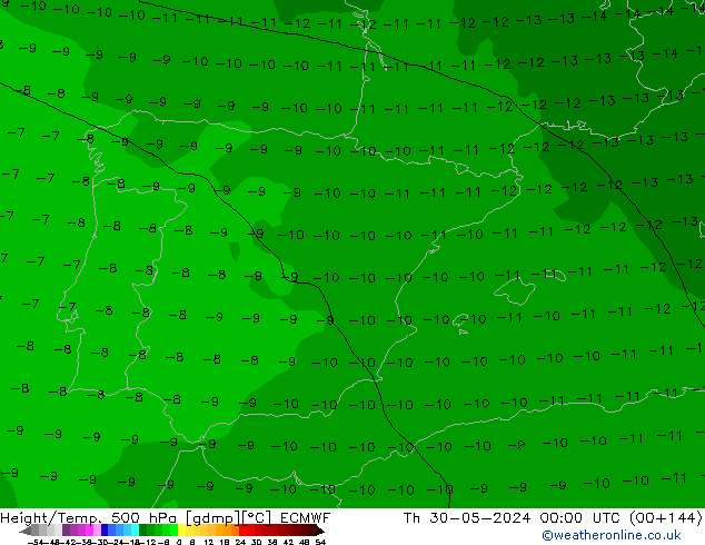 Hoogte/Temp. 500 hPa ECMWF do 30.05.2024 00 UTC