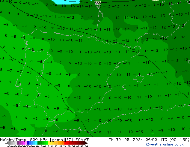 Z500/Rain (+SLP)/Z850 ECMWF czw. 30.05.2024 06 UTC