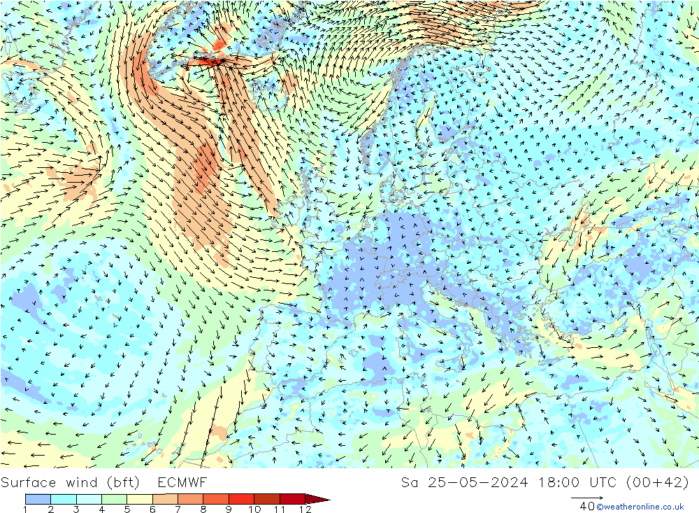  10 m (bft) ECMWF  25.05.2024 18 UTC