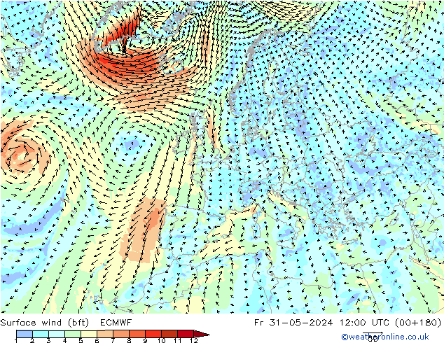 Bodenwind (bft) ECMWF Fr 31.05.2024 12 UTC